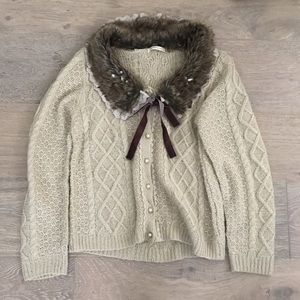 axes femme one beige ivory knit faux fur cardigan